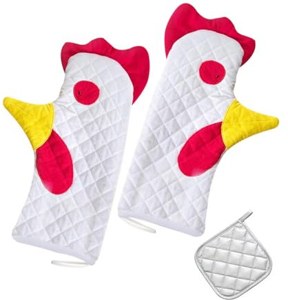Guanti da barbecue con supporto per pentole in tessuto non tessuto a forma di gallo, guanto da forno per cottura alla griglia