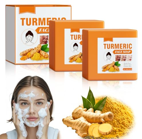 Lot de 2 Turmeric Kojic Acid Soap, Turmeric Soap, Savon Curcuma Visage, Savon à L'acide Kojique au Curcuma, pour Bain éclaircissant Hydratant Rétrécissement des Pores, 2x100g