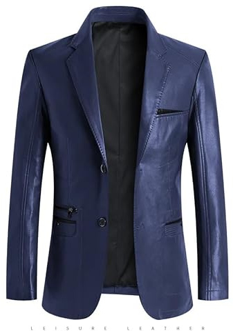 MGDIFYXAA Blouson En Cuir Homme - Automne Veste Hommes Couleur Unie En Cuir Manteau Veste Décontracté Moto Biker Manteau En Cuir Vestes Mâle Grande Taille Bleu Marine Xl