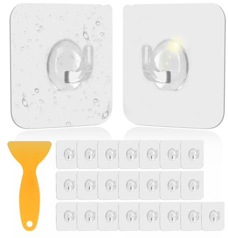 KTPCN 24 ganci autoadesivi da parete, ganci adesivi extra forti, ganci adesivi trasparenti senza fori, per camera da letto, soffitto, bagno, ganci da cucina, con pala
