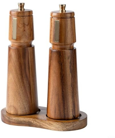 SMZhomeone Set macina sale e pepe, macinaspezie regolabile con vassoio in legno, design salvaspazio (set)