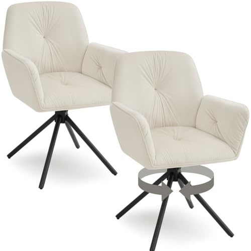 tectake® Lot de 2 Chaise pivotante de Salle à Manger Moderne Fauteuil salon Velours Chaise Ergonomique Rembourrée & Confortable pour Salle à manger, salon, coiffeuse, dressing, bureau, chambre cuisine