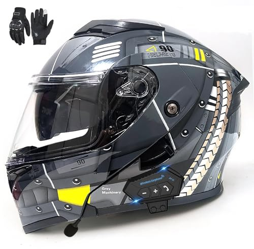 Casco da moto modulare, casco integrale flip-up Bluetooth con doppia visiera, certificato ECE, casco da moto scooter per tutte le stagioni per adulti, uomini e donne. J,L