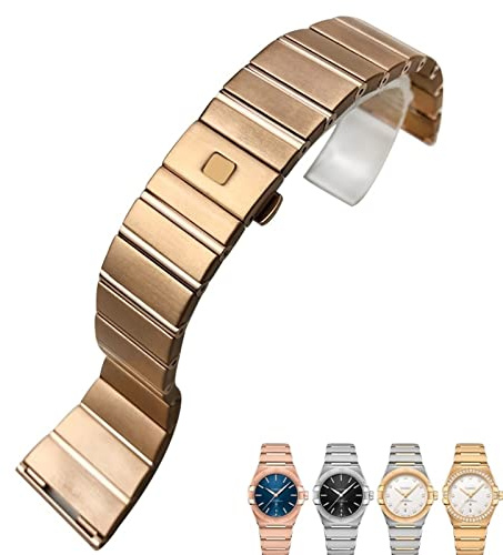 WFRUEDWC 18mm 23 mm 25 mm Edelstahl -Uhren -Bänder Klappschnalle Uhrengurt für Omega Double Eagle Constellation Seamaster Armband
