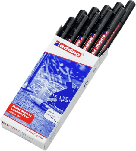 edding 791 paint marker - black - 10 pens - thin round nib 1-2 mm - paint marker for marking and labelling metal, glass, stone or plastic - highly opaque, permanent, smudge-proof