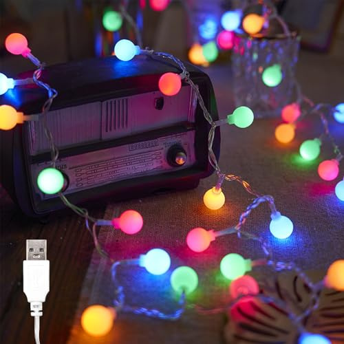 ENLACE Cadena de luces para interiores, 6 m, 40 LED, funciona con USB, bolas de colores para Navidad, bodas, fiestas, balcones, camping, interior y exterior