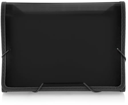 Office Box - Carpeta Clasificadora A5 con 12 Divisiones con Cierre de Gomas y Bordes Reforzados en Tela, Incluye 24 Etiquetas para personalizar e Identificador interior, 100% Reciclable. (Negro)