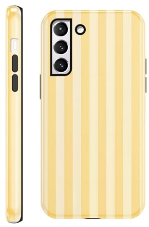 Yirlbey 2 in 1 Été Coque pour Samsung Galaxy S21 5G 6,2, Aesthetic Jaune Stripes Striped Motif Dessin Étui Silicone Fine TPU pour Femmes Filles Antichoc Housse Protection Cover, Anti-Rayures Case