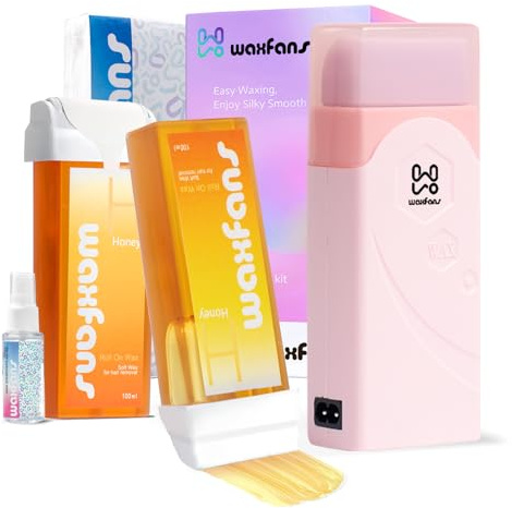 Waxfans Wax Roller Kit, Waxing Kit for Hair Removal, with 2 Wax Refills & 50 Wax Strips, Painless Roll On Wax Kit for Women & Men on Body & Legs, Easy & Fast At-home Waxing Way (Honey)