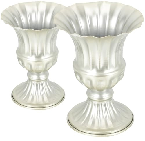 Beavorty Jarrón Funerario de Hierro 2 Piezas Color Champán Base Estable para Decoración de Cementerios y Tumbas, Adorno Resistente para Flores Secas o Artificiales en Exteriores, Macetero
