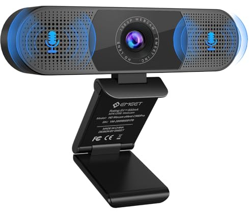EMEET Webcam C980PRO - Cámara web con micrófono y altavoz, con cubierta de objetivo, campo de visión de 90°, enfoque automático, Plug & Play, Webcam ideal para PC, equipos, conferencias