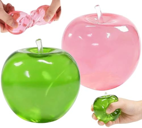 Apples Stress Balls, 2 Pcs Apple Squishy, New Realistic Apple Shaped Squeezes Balls, Stress Balls for Adults, Calming Anxietys Sensory Toy for Anxiety Relief & Focus