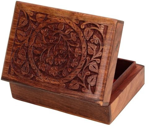 Ajuny In Legno Gioielli Scatola Albero Della Vita Intagliata a Mano Vintage Decorativo Multiuso Archiviazione Organizzatore Scatola Ricordo Viaggio Tesoro Baule Orologi Supporto Regalo 7x5 Pollici