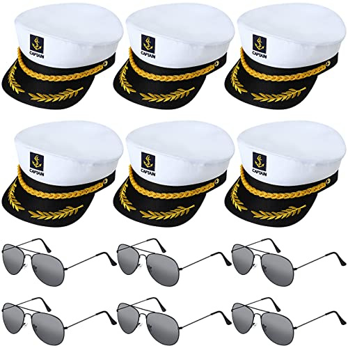 Hercicy 12 Pieces Yacht Captain Hat Sailor Ship Costume Set Captain's Yacht Sailors Hat Adjustable Sailor Ship Cap Polarized Sunglasses Lightweight Driving Sunglasses for Kids