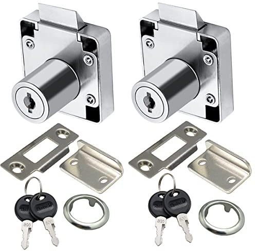 Automatic Tongue Cabinet Drawer Lock (Keyed Alike) Furniture Locker Showcase Lock Drilling Diameter 3/4/19mm for (3/5-/15mm -7/8-/22mm) Door Panel(2 Pack)