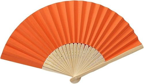 Yukiyi Abanico de mano naranjas para mujer, plegables de tela, accesorios de fotos y decoración de pared, hechos a mano para bailar