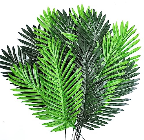 SNAIL GARDEN 12Pcs Hoja Palmera Artificial, 2 Colores Faux 20 Tropical Hojas de Palma Vegetación de Tallo Hojas Tropicales para Arreglo Floral del Domingo de Ramos Decoración de Fiesta en la Playa