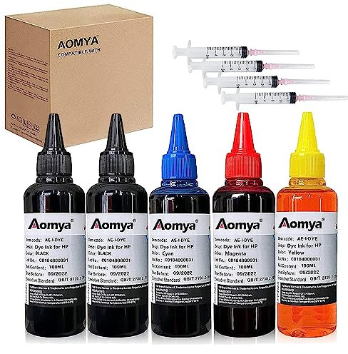 500ml Nachfülltinte, 5 x 100 ml, kompatibel mit HP 901XL 301XL 302XL 303XL 304XL 305XL 307XL 301 302 303 304 305 307 nachfüllbare Tintenpatrone CIS CISS System mit 4 Spritzen (2BK,C,M,Y)