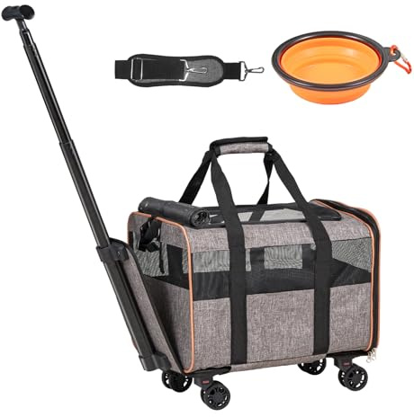 VEVOR Trasportino per Cani e Gatti con Maniglia Telescopica e Ruote, Carico Massimo 9,9 kg Borsa Porta Animali Domestici Approvato dalla Compagnia Aerea, Tessuto Oxford 600D Cerniera Autobloccante