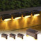 GIGALUMI Solar Fence Lights Outdoor Garden, 4 Pack Solar Step Lights, Waterproof Deck Decorative Lighting for Stairs, Yard, Patio, Gutter, Garden, Pathway Decoration (Brown, Warm White)