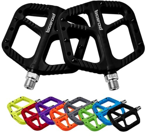BOWOD Mountain Bike Pedals, MTB Pedals w Wide Light Nylon Composite Pedal Platform, Non-Slip Bicycle Pedals w 12pins, fit for 9/16 Adult BMX, Gravel, Cyclecross, City, Road Bike, Cr-Mo Axel 2Bearings