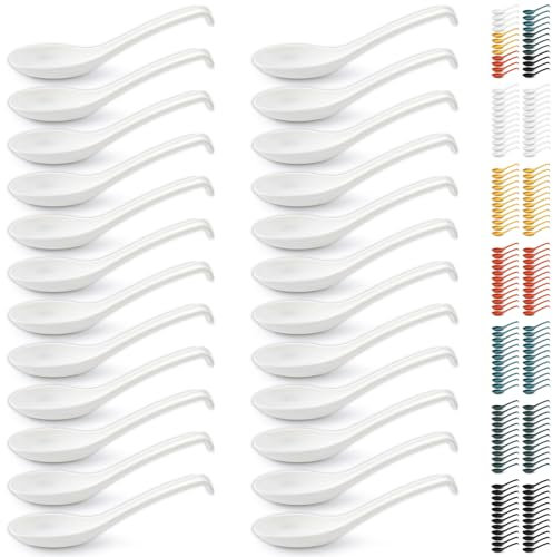 Kyraton Cucchiai da zuppa 24 pezzi, Cucchiaio da tavola in plastica riutilizzabile, Cucchiaio da cena asiatico robusto e durevole in PP alimentare, senza BPA, facile da pulire, lavabile lavastoviglie