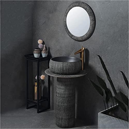 Vanity Unit with Basin,Bathroom Basin Sink with Full Pedestal, Pedestal Sink Handcrafted Ceramic wash Basin Pedestal washbasin with Faucet and Drain Installation Hole, for Indoor a