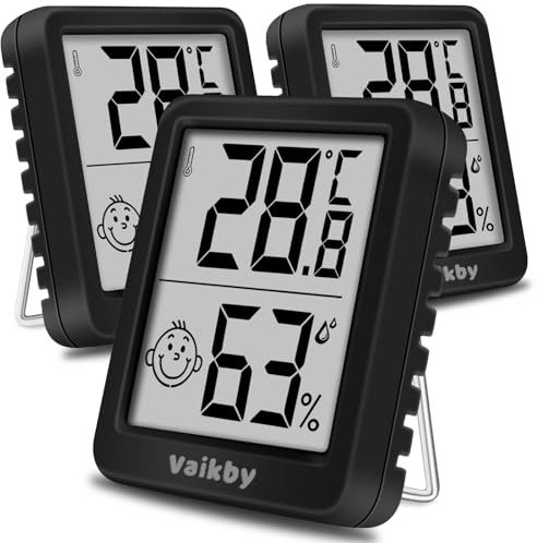 Hygrometer Thermometer Innen Digital Vaikby 3 Stück- Luftfeuchtigkeitsmesser & Raumthermometer, Hohe Präzision, Einfach abzulesen, Energiesparend, für Innenräume wie Wohnzimmer, Schlafzimmer, Büro