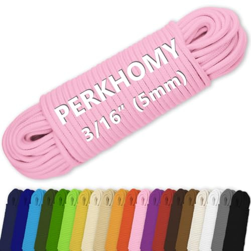 PerkHomy Cotton Rope 3/16 (5mm) 100 ft Multi Purpose Utility Diamond Braided Cord, Natural Cotton for Clothes Line Camping Crafting Flag Pole, Pink