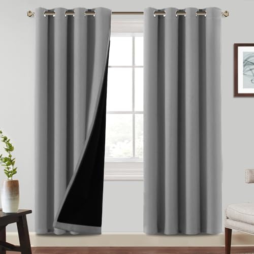 BellaHills Thermovorhang Kälteschutz 100% Verdunkelung Vorhänge Wärmeisolierend Ösenvorhang 2er Set H 245 x B 140 cm Verdunkelnde Gardinen Wohnzimmer Gardinen Ösen, Taubengrau