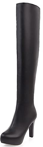 Gicoiz Mujer Punta Rojoonda Tacón Alto Botas Plataforma Botas Sobre La Rodilla Noche Warm Thigh High Lungo Riding Bots Sin Cordones Invierno Oficina Stretch Booty Negro Talla 39 EU-40Cn