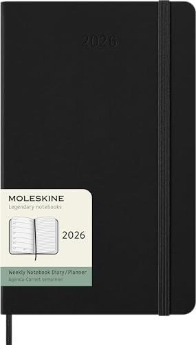 Moleskine Planificador Semanal, Agenda Semanal 2026 12 Meses Con Espacio Para Notas, Con Tapa Dura y Cierre Elástico, Formato Grande 13x21 cm, Color Negro
