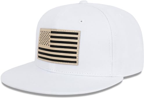 American Flag Snapback Hats - Flat Bill Brim Hat for Men Women - Breathable & Adjustable Fit for Casual Wear-White