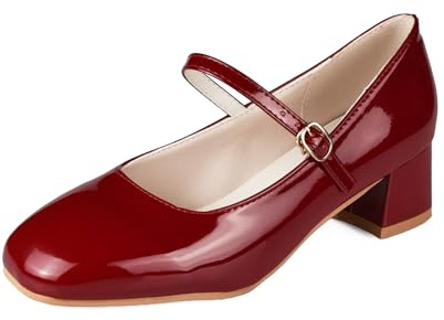 TRIWORIAE-Chaussures Mary Janes à Petit Talon pour Femmes Confortables Légères Rouge 40
