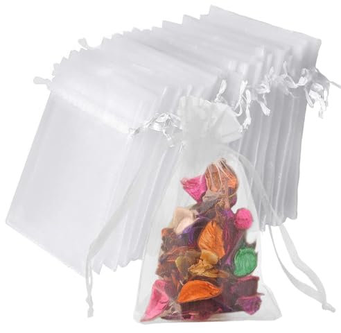 vaolmlop Lot De 100 Blanc Sachets En Organza,10 * 15 Cm,Petits Sacs Cadeaux Avec Cordon De Serrage - Pour Mariage,Pochette Cadeau,Sachets De Mariage,Cadeaux De Noël, Bonbons