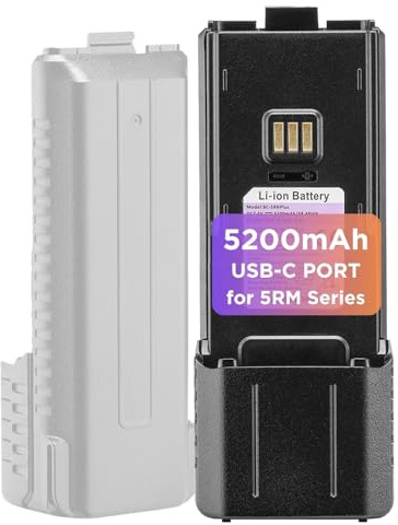 BAOFENG BL-5RH Plus-batteri, 5 200 mAh, typ C laddningsport, kompatibel med UV-5RM-serien, K5PLUS tvåvägsgrafik