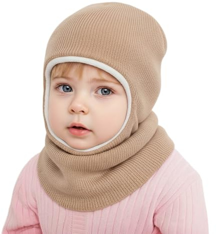 DRESHOW Cagoule Bébé Fille Garçon Bonnet Echarpe Hiver Chaud Cache Oreilles Chapeaux en Tricoté Capuche Doux Doublé Polaire pour Tout-Petit Childs Filles Garçon 1-6 Ans