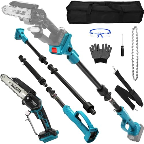 Akku Hochentaster für Makita 18V Batterie (Ohne Akku), 6 Zoll Profi-Astsäge Ast Kettensäge mit Verlängerungsstange, Arbeitshöhe bis 4,5m(Stangenlänge 2,5m), Ideal für Garten und Astschnitt