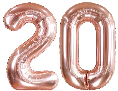 AULE Rose Gold Number 20 Balloon 40 Inch Giant 0-60 Foil Large Balloons | Big Mylar 20 Number Balloon Helium Huge Jumbo for Happy 20th Birthday Party Anniversary Decorations Supplies