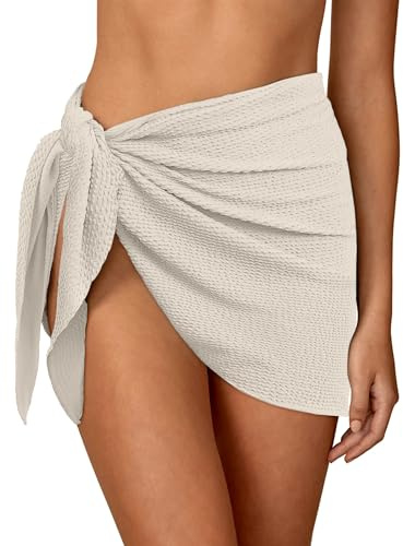 ANRABESS Sarong Wraps for Women Beach Coverups 2026 Summer Short Swimsuits Cover Ups Tie Side Bathing Skirt Suits Swimwear Beige Medium