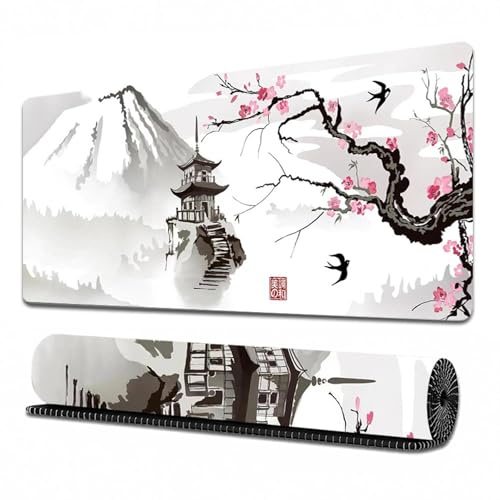 ZXTGBQ Sakura Alfombrilla de ratón Gaming Mouse Pad XXL 800 x 300 mm Mejora la Precisión y la Velocidad, Base de Goma Antideslizante, y Bordes Cosidos para Oficina, PC, Jugadores