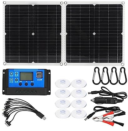 50W/100W Solar Panel Kit Solar System Charge Battery USB Port Solar Cell Battery Power Bank for Phone RV Car Highly Efficient Energy-Saving(100W Solar Panel kit)