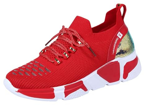 Zapatillas Tradicionales de Mujer con Encaje y Malla Transpirable para Actividades Deportivas Elegantes y Ocio Exterior (Red, 37) #2268