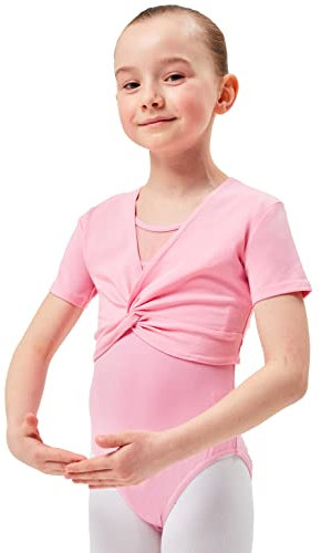 tanzmuster Kinder Ballett Kurzarm-Top Madita mit Twist (Wickeloptik) - aus sehr weichem und festem Baumwollstoff - in rosa, Größe:152/158