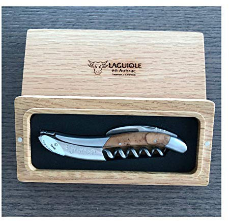 Laguiole En Aubrac Sommelier Waiter's Corkscrew, Teak Burl Wood Handle, Wine Opener With Foil Cutter & Bottle Opener, Stainless Steel Brushed Bolsters…