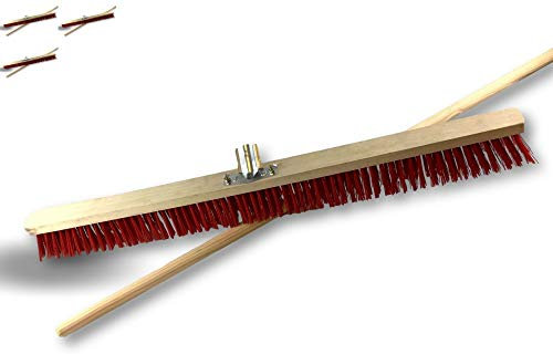 Cepillo de Taller Tipo barrendero | Lote de 3 | Uso Exterior | Longitud 100 cm | Cerdas de PVC Rojo | Base de Madera | Soporte de Metal atornillado Ø 28 mm | con Mango | Kibros 2390BMx3