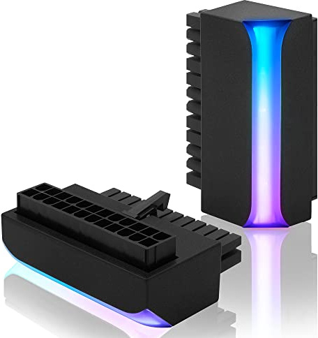 EZDIY-FAB ATX 24-Pin 90 grados Conector de alimentación 5 V 3 pines ARGB Rainbow hembra a macho adaptador para placa base del ordenador ATX Power Supply-1 Pack