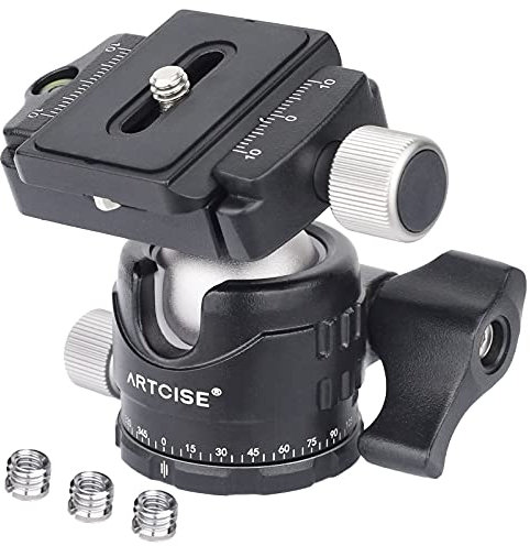 Cabezal de trípode de Perfil bajo, ARTCISE EB30S Mini Cabeza de Bola de Metal de 30 mm de diámetro, Placas de liberación rápida de 1/4 , 3 Tornillos de conversión de 1/4 a 3/8 para cámara, DSLR