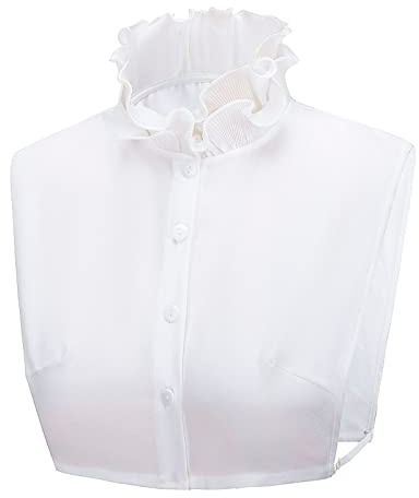 NiceYnn Women's Detachable Ruffles Stand Collar False Half Shirt Blouse Dickey Collar Victorian Collar Mock Neck Top for Sweaters Collarless Dress, White Double Ruffles #D, One Size
