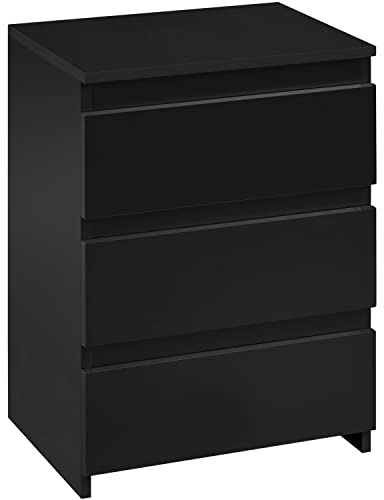 Yaheetech Nightstand with Drawer, 3 Drawers Bedside Table with Sturdy Base, Wood Bedside Cupboard Accent Table with Storage Space for Bedroom, Easy Assembly, Black